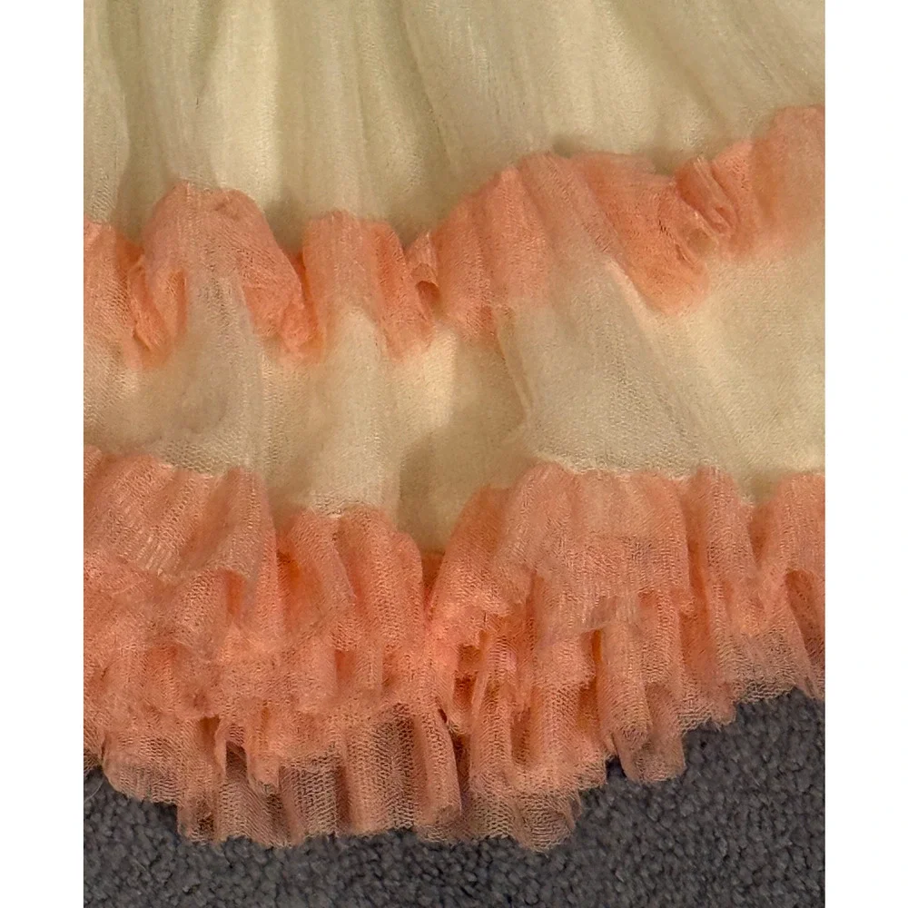 Nannette Dress Little Girls Size 5 White Long Sleeve Peach Trim Tulle Ruffle